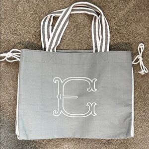 Mudpie Gray E Monogram Tote Bag